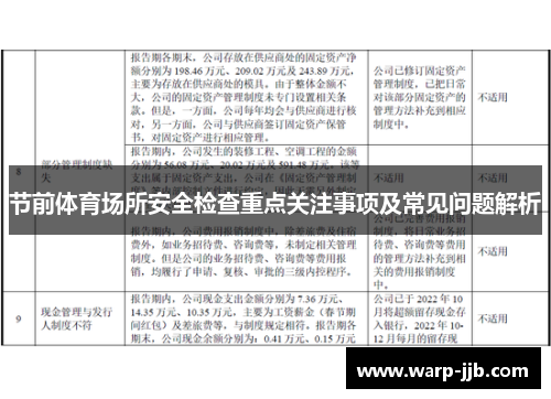 节前体育场所安全检查重点关注事项及常见问题解析